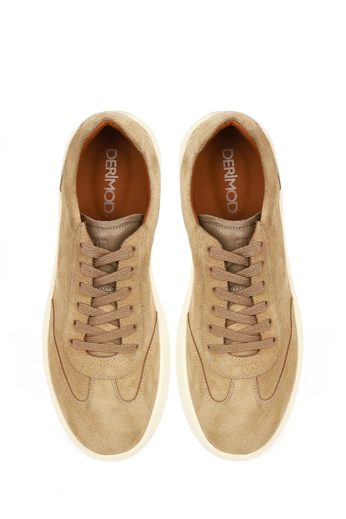 Erkek Bej Bağcıklı Kalın Tabanlı Süet Deri Sneaker