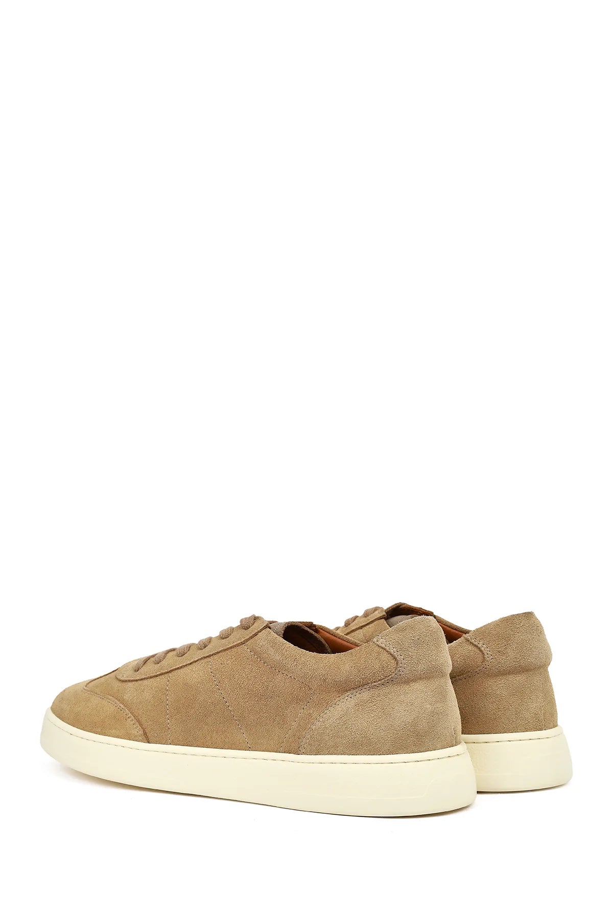 Erkek Bej Bağcıklı Kalın Tabanlı Süet Deri Sneaker
