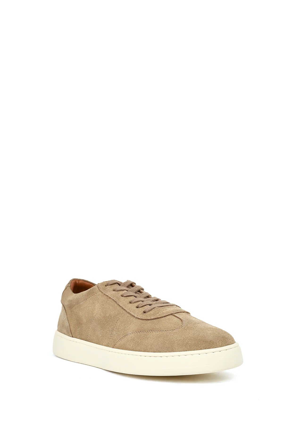 Erkek Bej Bağcıklı Kalın Tabanlı Süet Deri Sneaker