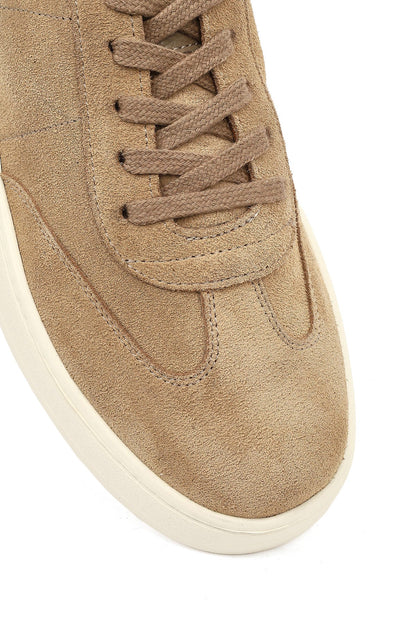 Erkek Bej Bağcıklı Kalın Tabanlı Süet Deri Sneaker