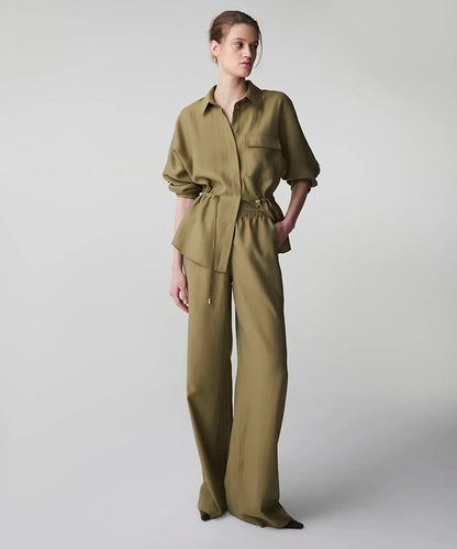 Haki Elastik Bel Wide Leg Fit Pantolon Is1260003156176 | Ipekyol