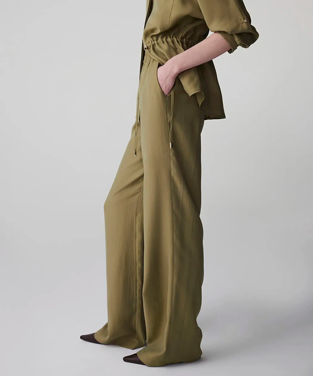 Haki Elastik Bel Wide Leg Fit Pantolon Is1260003156176 | Ipekyol