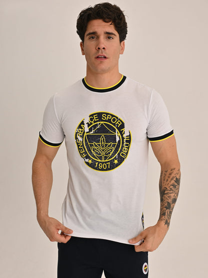 Fenerbahçe Beyaz Tribün Tek Renk Logolu Erkek Tshirt