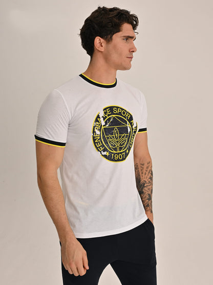 Fenerbahçe Beyaz Tribün Tek Renk Logolu Erkek Tshirt