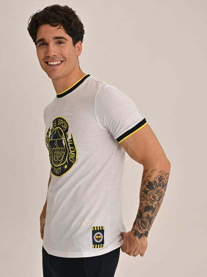 Fenerbahçe Beyaz Tribün Tek Renk Logolu Erkek Tshirt