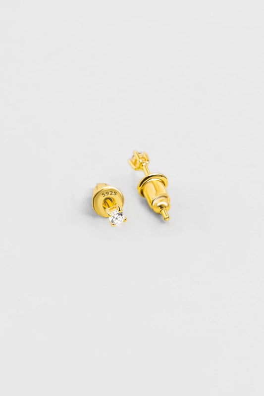 Zirkon Taşlı 2 Mm 18 Ayar Sarı Altın Kaplama Gümüş Tektaş Küpe 5016000144