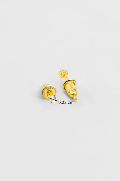 Zirkon Taşlı 2 Mm 18 Ayar Sarı Altın Kaplama Gümüş Tektaş Küpe 5016000144