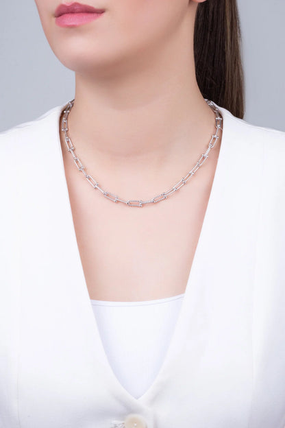 Zamansız Italyan 18 Ayar Beyaz Altın Kaplama 45 Cm Gümüş Ataş Zincir Kolye 5213519999