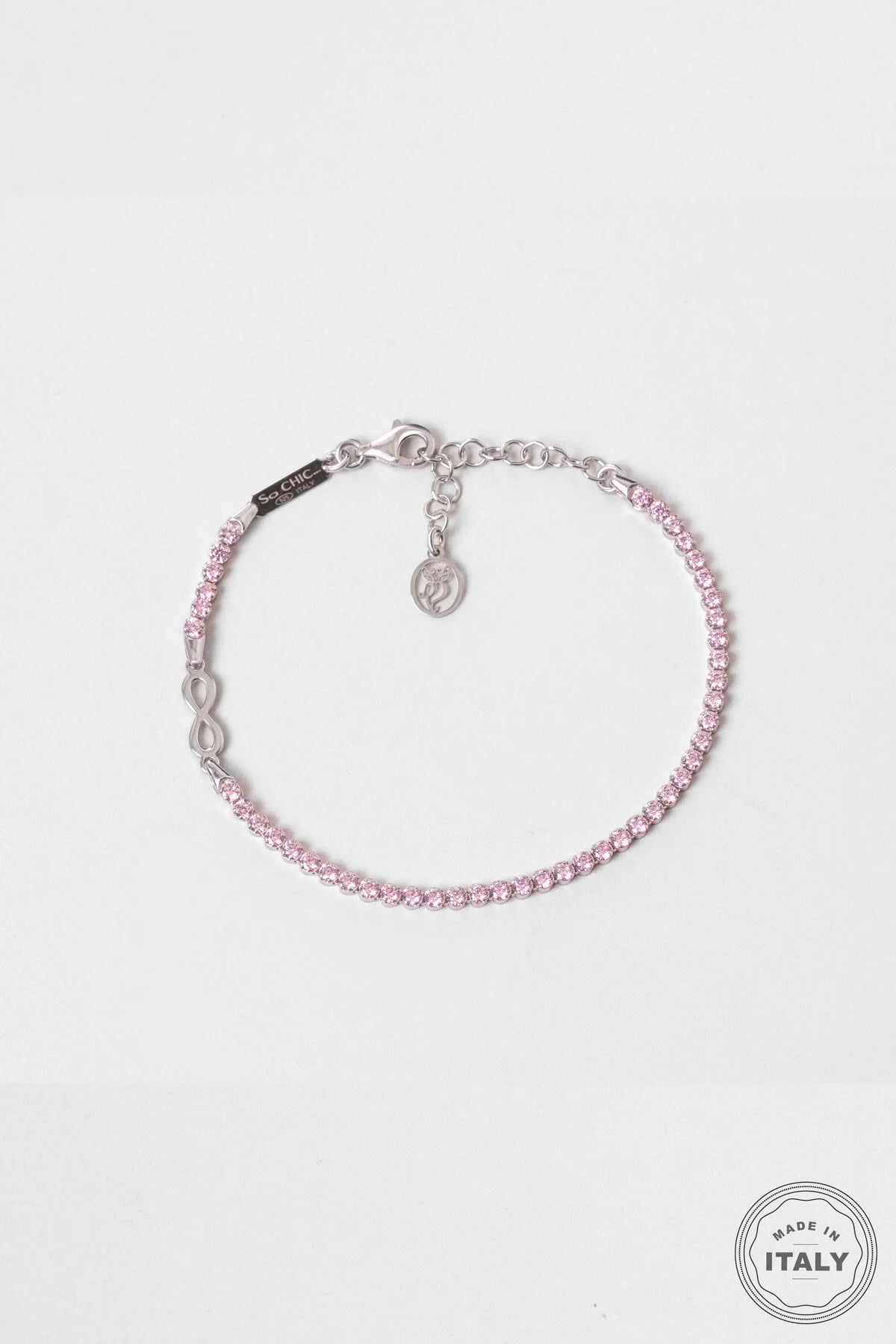 Pembe Sonsuzluk Italyan 18 Ayar Beyaz Altın Kaplama 19 Cm Gümüş Su Yolu Bileklik 5175010399