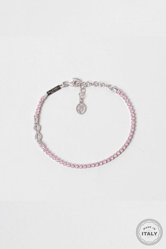 Pembe Sonsuzluk Italyan 18 Ayar Beyaz Altın Kaplama 19 Cm Gümüş Su Yolu Bileklik 5175010399