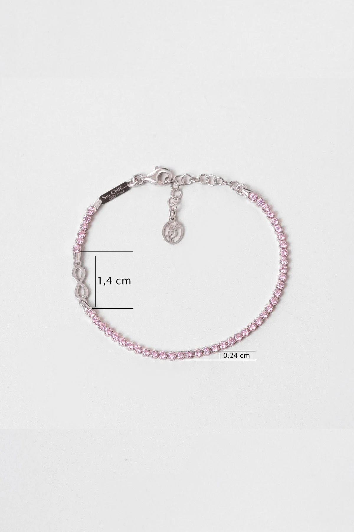 Pembe Sonsuzluk Italyan 18 Ayar Beyaz Altın Kaplama 19 Cm Gümüş Su Yolu Bileklik 5175010399