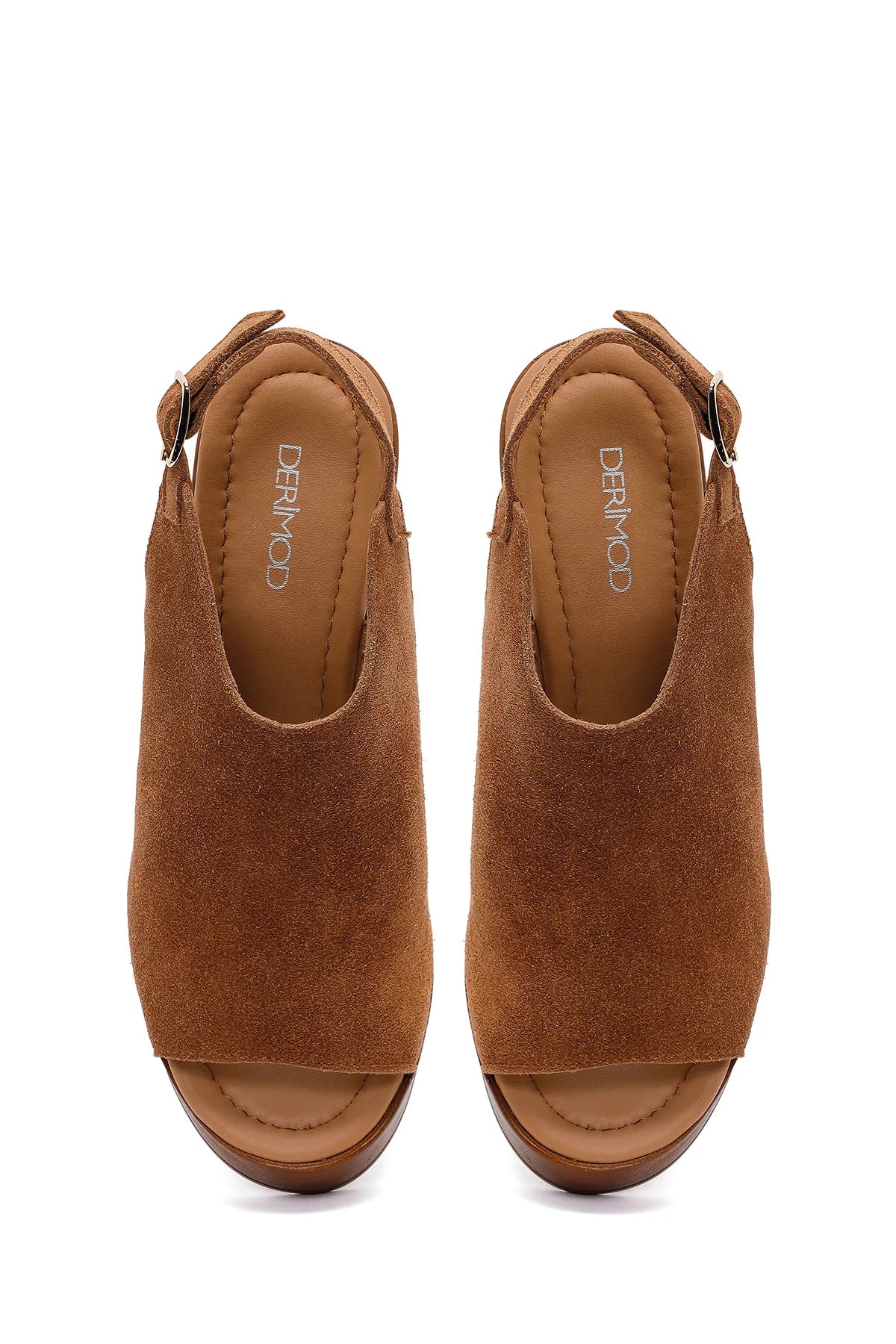 Kadın Taba Bilekten Tokalı Platform Yüksek Kalın Topuklu Süet Deri Sandalet