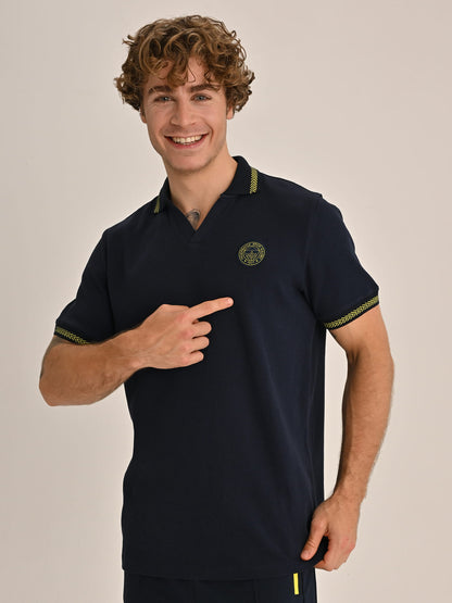 Fenerbahçe Lacivert Tribün Balıksırtı Detaylı Erkek Polo Tshirt