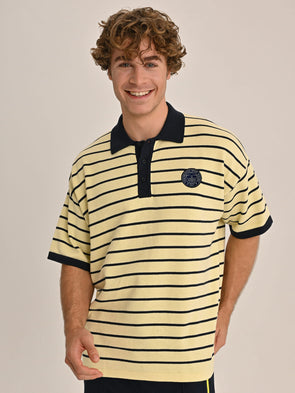Fenerbahçe Sarı Tribün Şeritli Triko Erkek Polo Tshirt