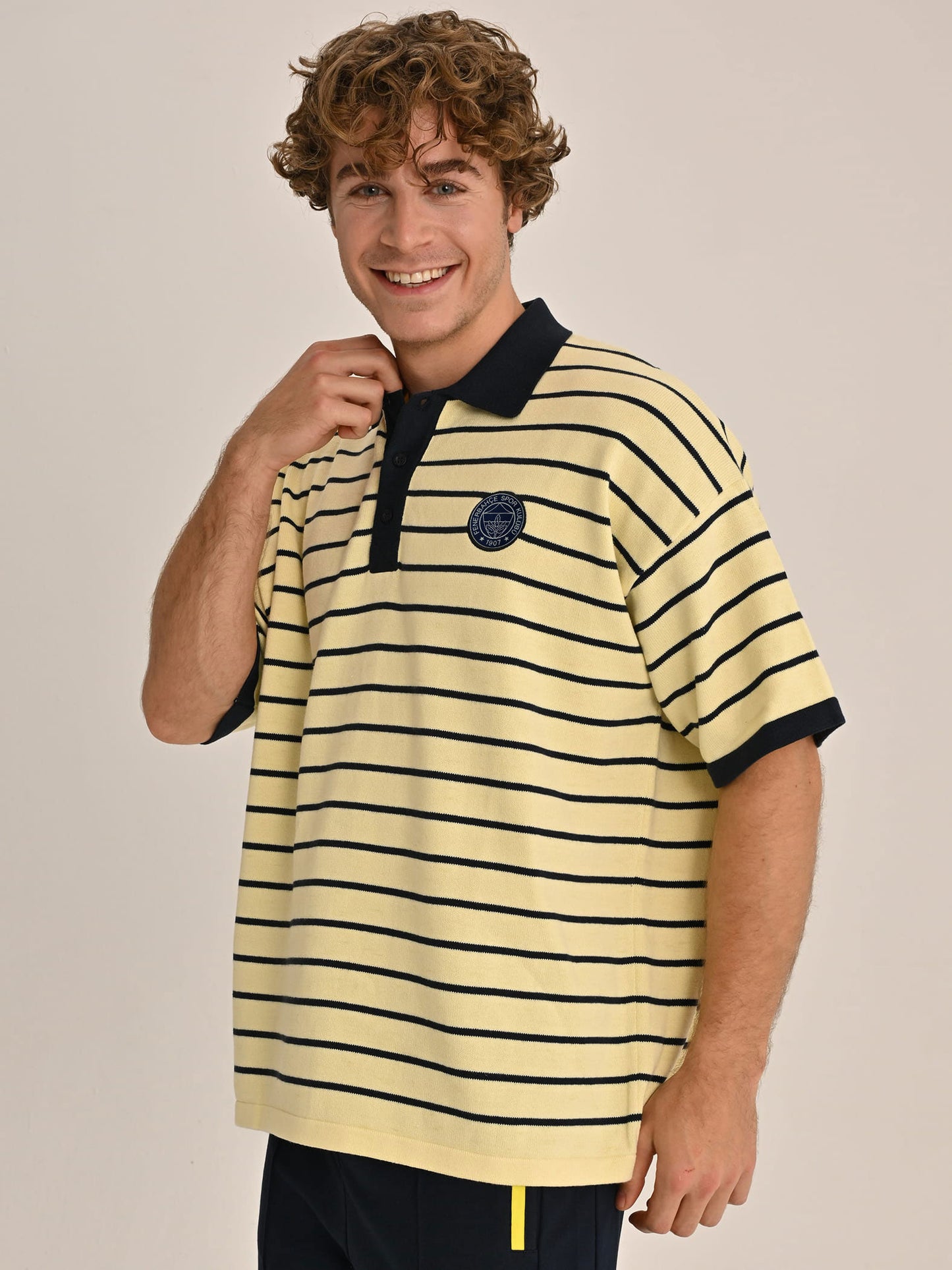 Fenerbahçe Sarı Tribün Şeritli Triko Erkek Polo Tshirt