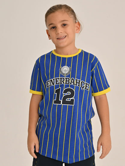 Fenerbahçe Mavi Kolej Çizgili Çocuk Tshirt