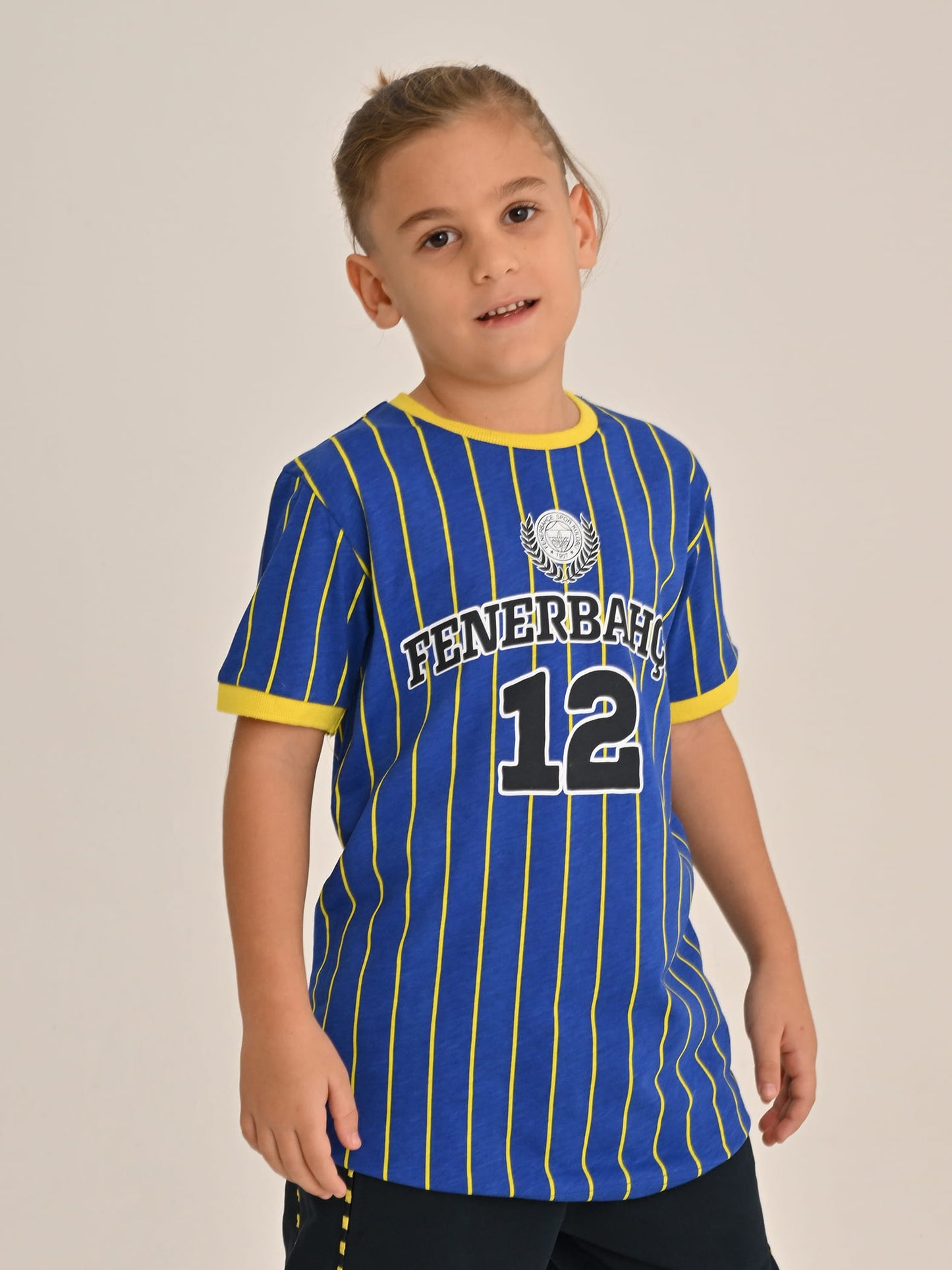 Fenerbahçe Mavi Kolej Çizgili Çocuk Tshirt