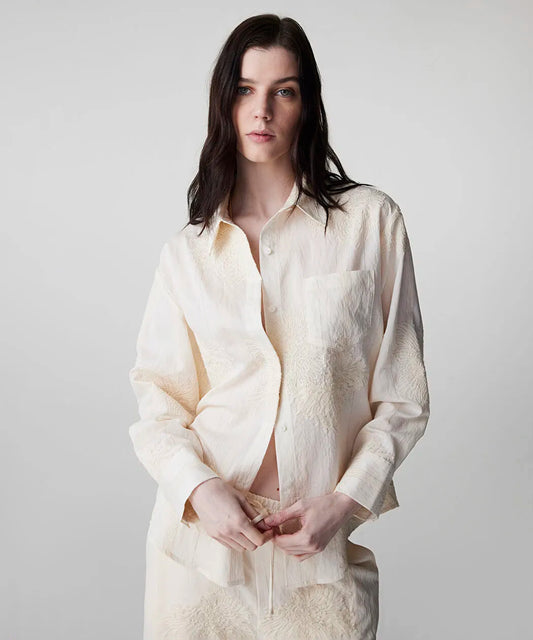 Ekru Çiçek Nakışlı Gömlek Is1260025156018 | Ipekyol