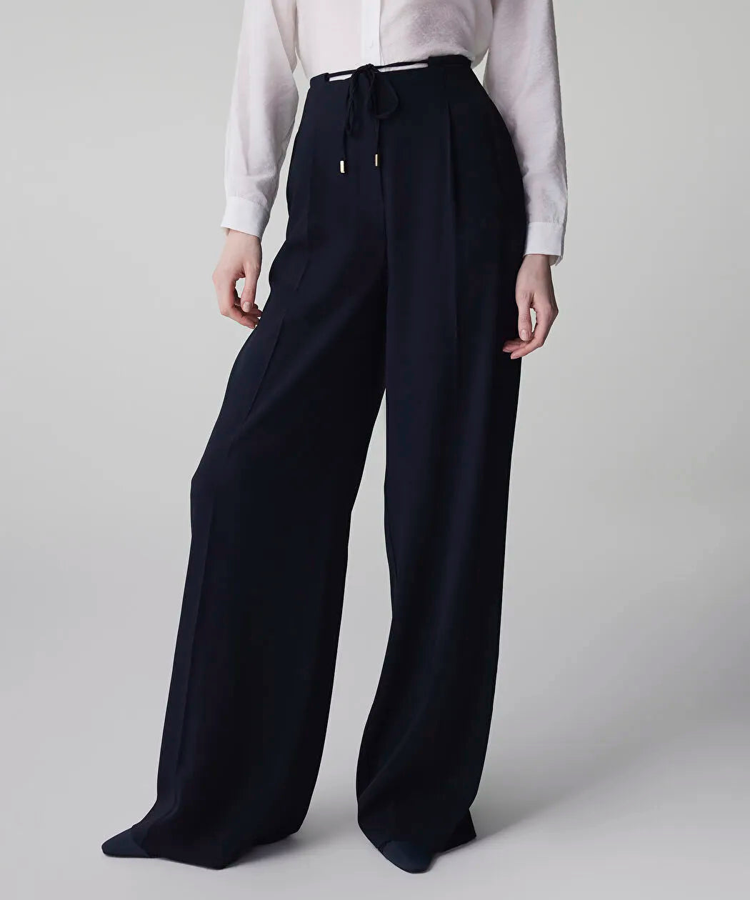 Lacivert Belden Bağlamalı Wide Leg Fit Pantolon Is1260003096015 | Ipekyol