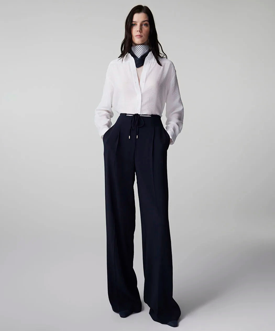Lacivert Belden Bağlamalı Wide Leg Fit Pantolon Is1260003096015 | Ipekyol