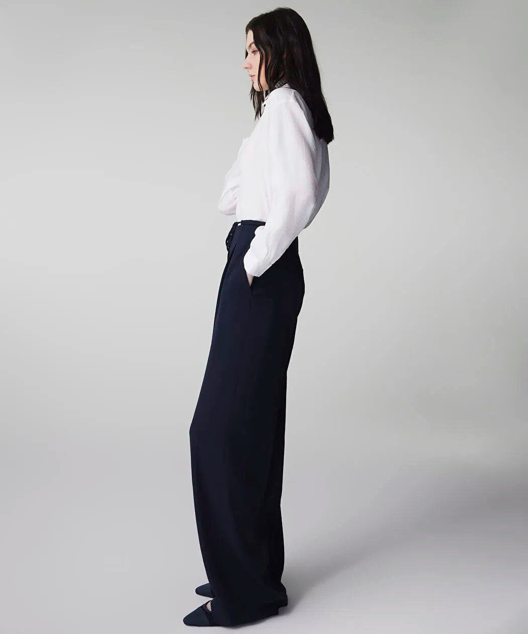 Lacivert Belden Bağlamalı Wide Leg Fit Pantolon Is1260003096015 | Ipekyol
