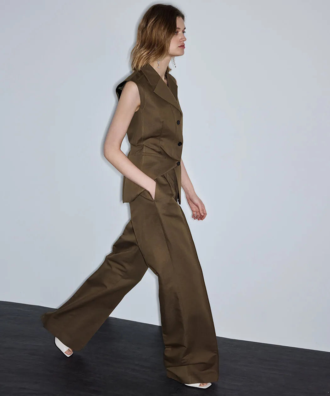 Haki Ince Kuşaklı Wide Leg Pantolon Is1260003138177 | Ipekyol