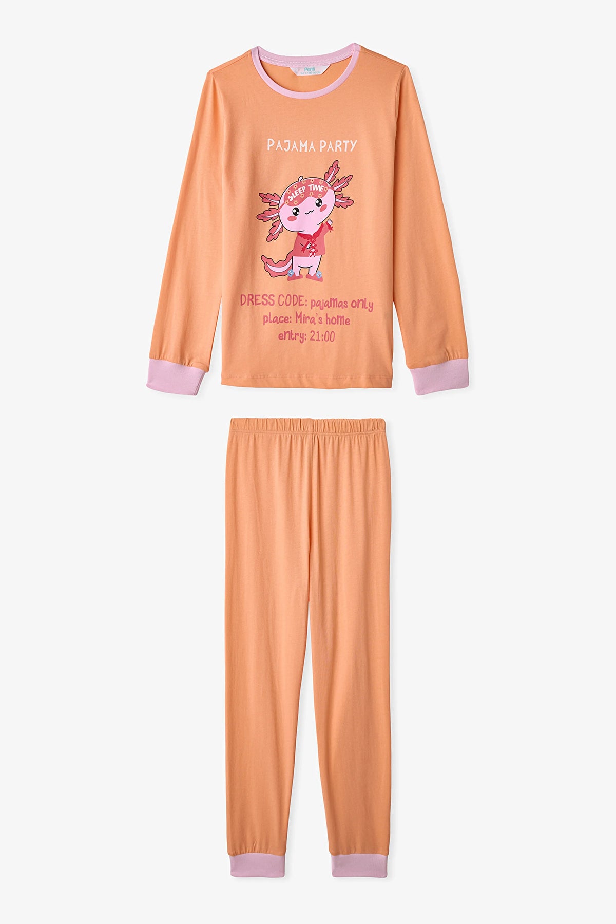 Pembe Kız Çocuk Relaxalotl Uzun Kollu Pamuklu 2'li Pijama Takımı