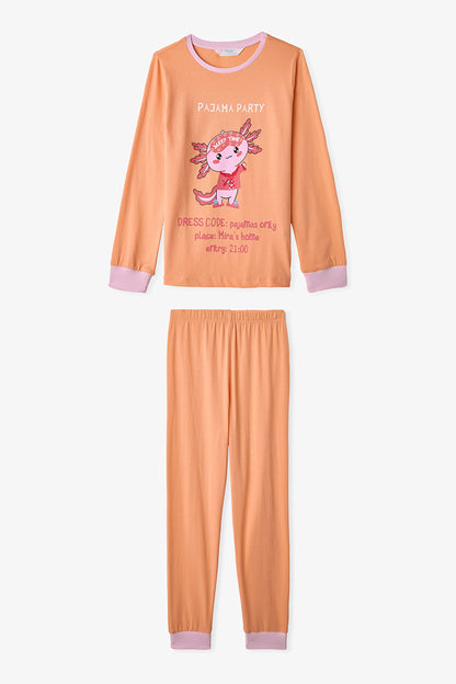 Pembe Kız Çocuk Relaxalotl Uzun Kollu Pamuklu 2'li Pijama Takımı