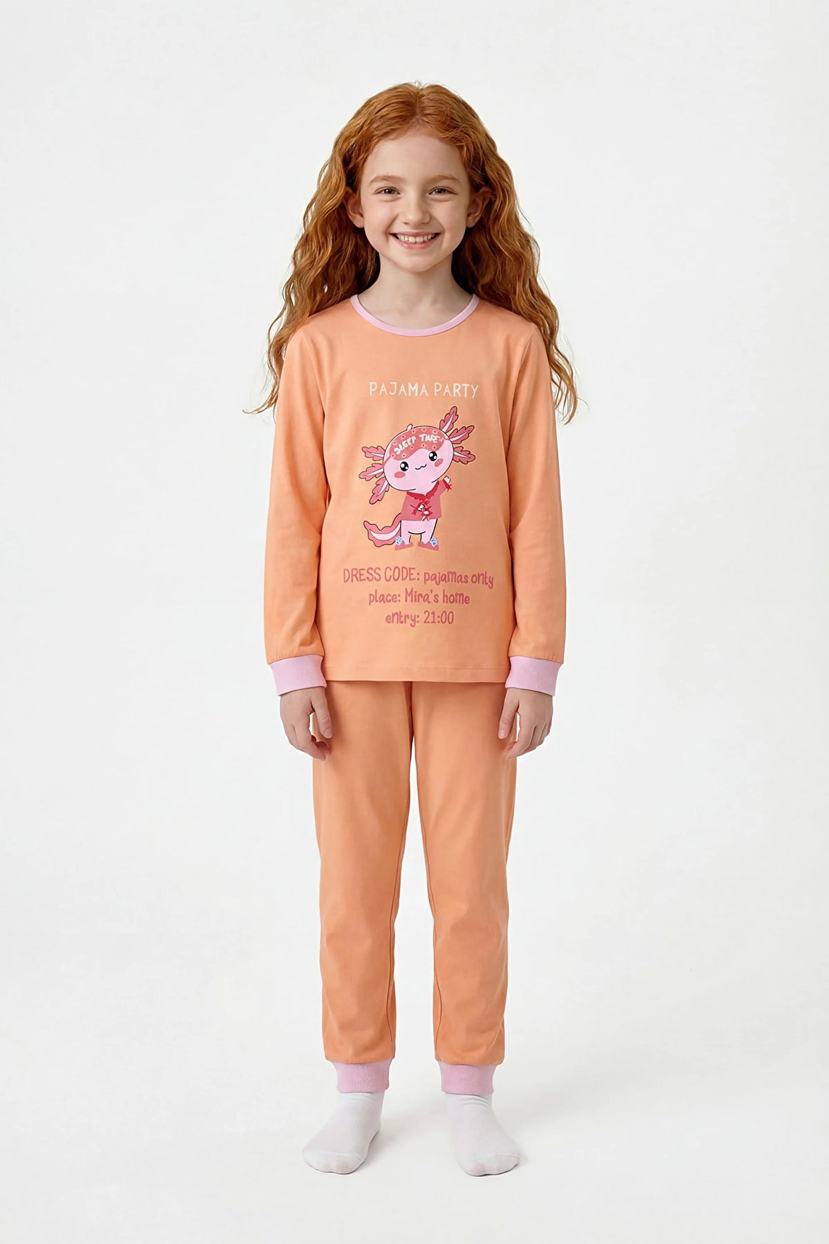 Pembe Kız Çocuk Relaxalotl Uzun Kollu Pamuklu 2'li Pijama Takımı