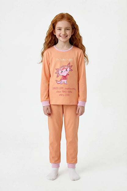 Pembe Kız Çocuk Relaxalotl Uzun Kollu Pamuklu 2'li Pijama Takımı