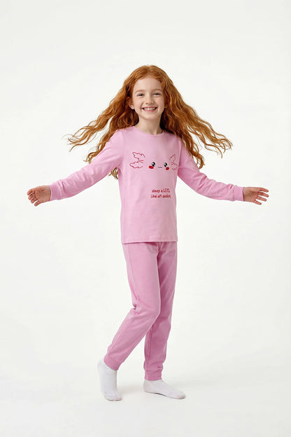 Pembe Kız Çocuk Relaxalotl Uzun Kollu Pamuklu 2'li Pijama Takımı