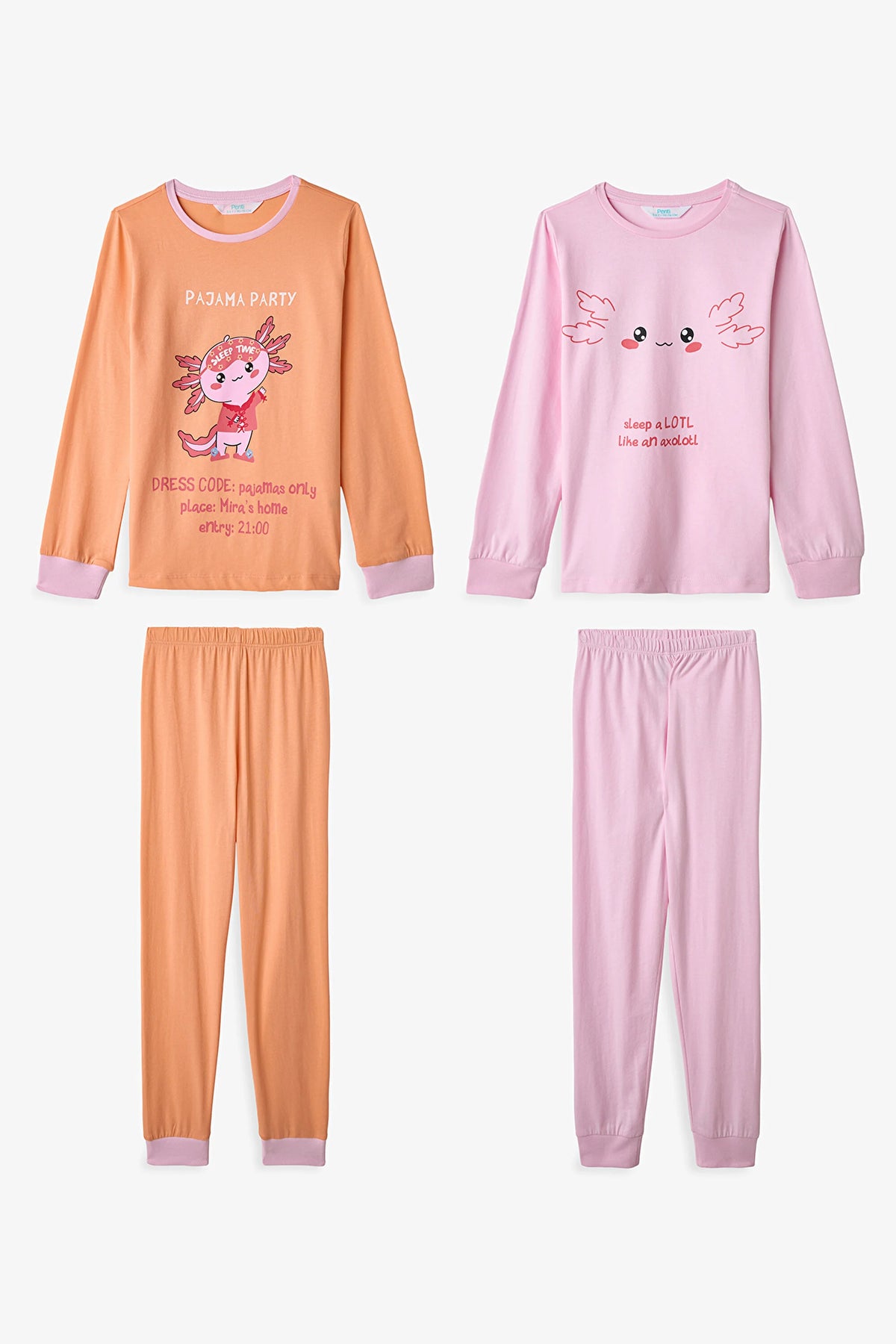 Pembe Kız Çocuk Relaxalotl Uzun Kollu Pamuklu 2'li Pijama Takımı