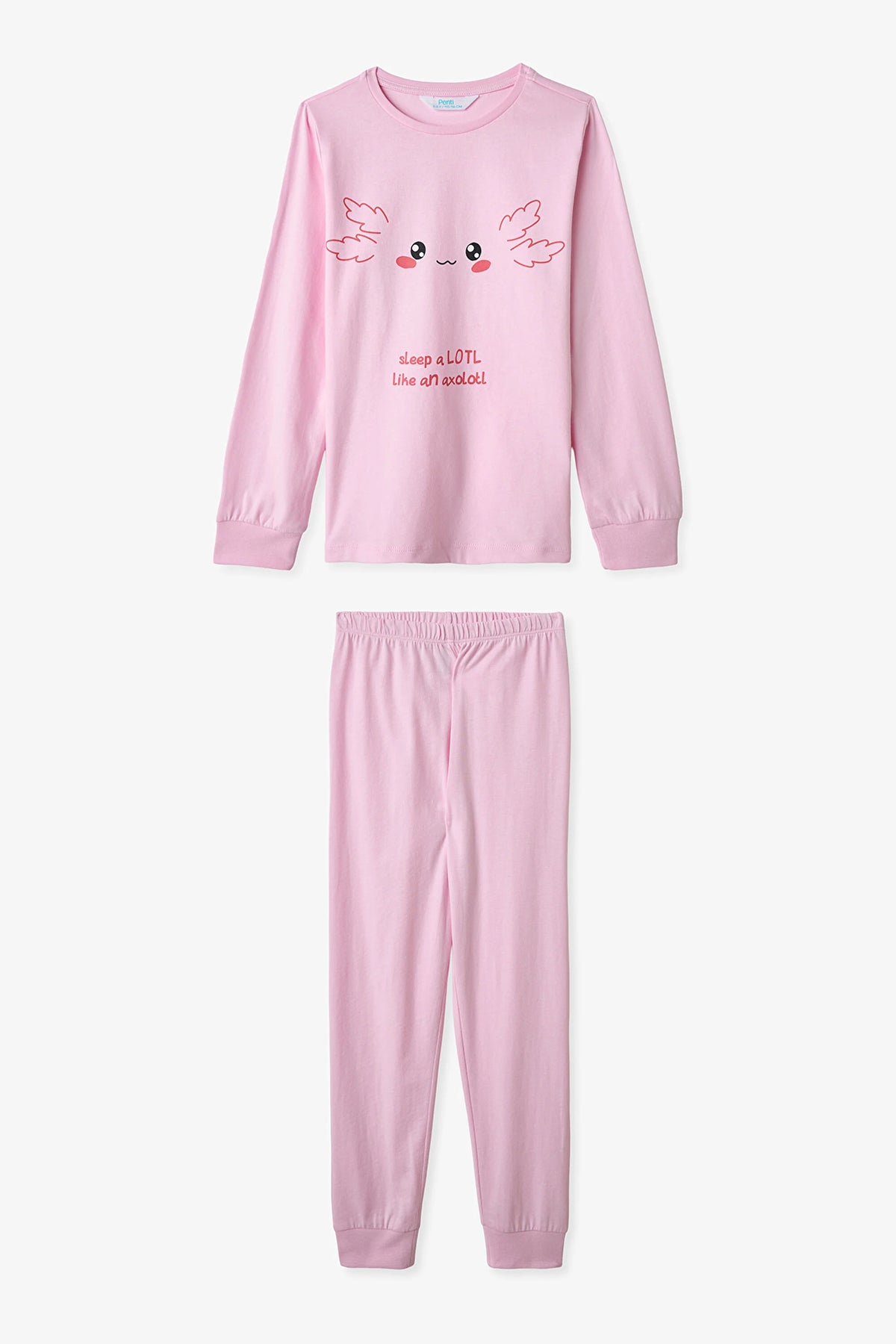 Pembe Kız Çocuk Relaxalotl Uzun Kollu Pamuklu 2'li Pijama Takımı