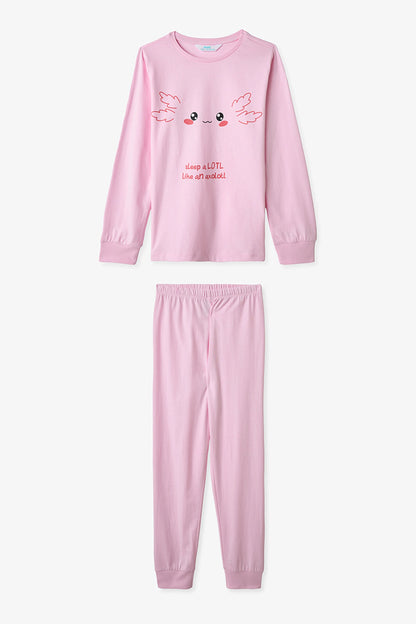 Pembe Kız Çocuk Relaxalotl Uzun Kollu Pamuklu 2'li Pijama Takımı
