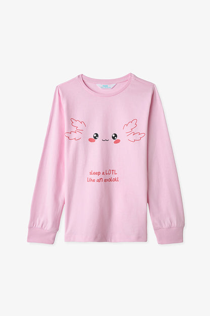 Pembe Kız Çocuk Relaxalotl Uzun Kollu Pamuklu 2'li Pijama Takımı