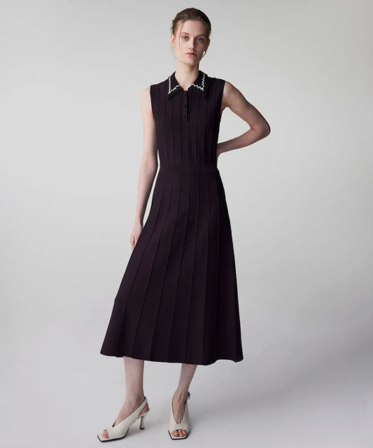 Kahverengi Kontrast Yaka Triko Elbise Is1260002186074 | Ipekyol