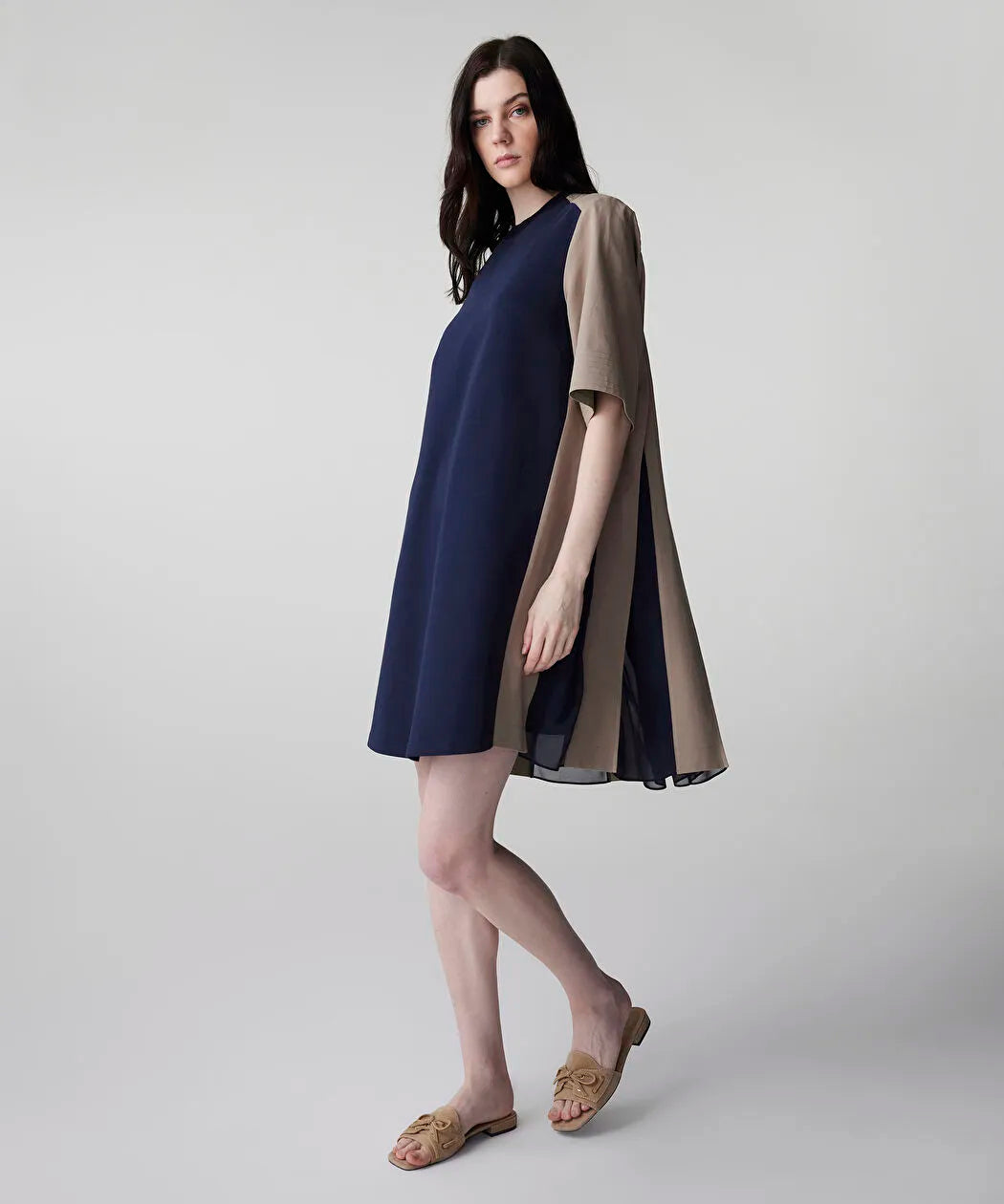 Haki Colorblock Kumaş Mix Elbise Is1260002222022 | Ipekyol