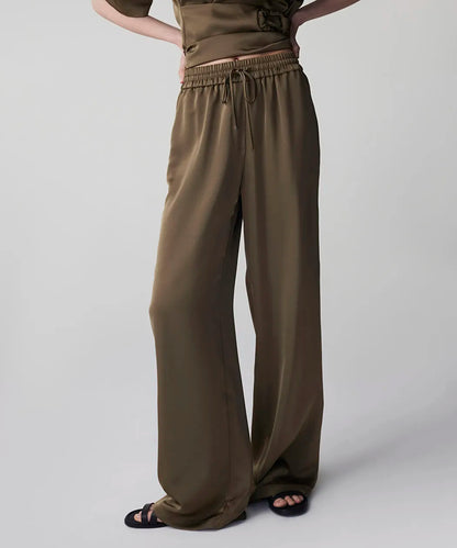 Haki Wide Leg Fit Saten Pantolon Is1260003147022 | Ipekyol