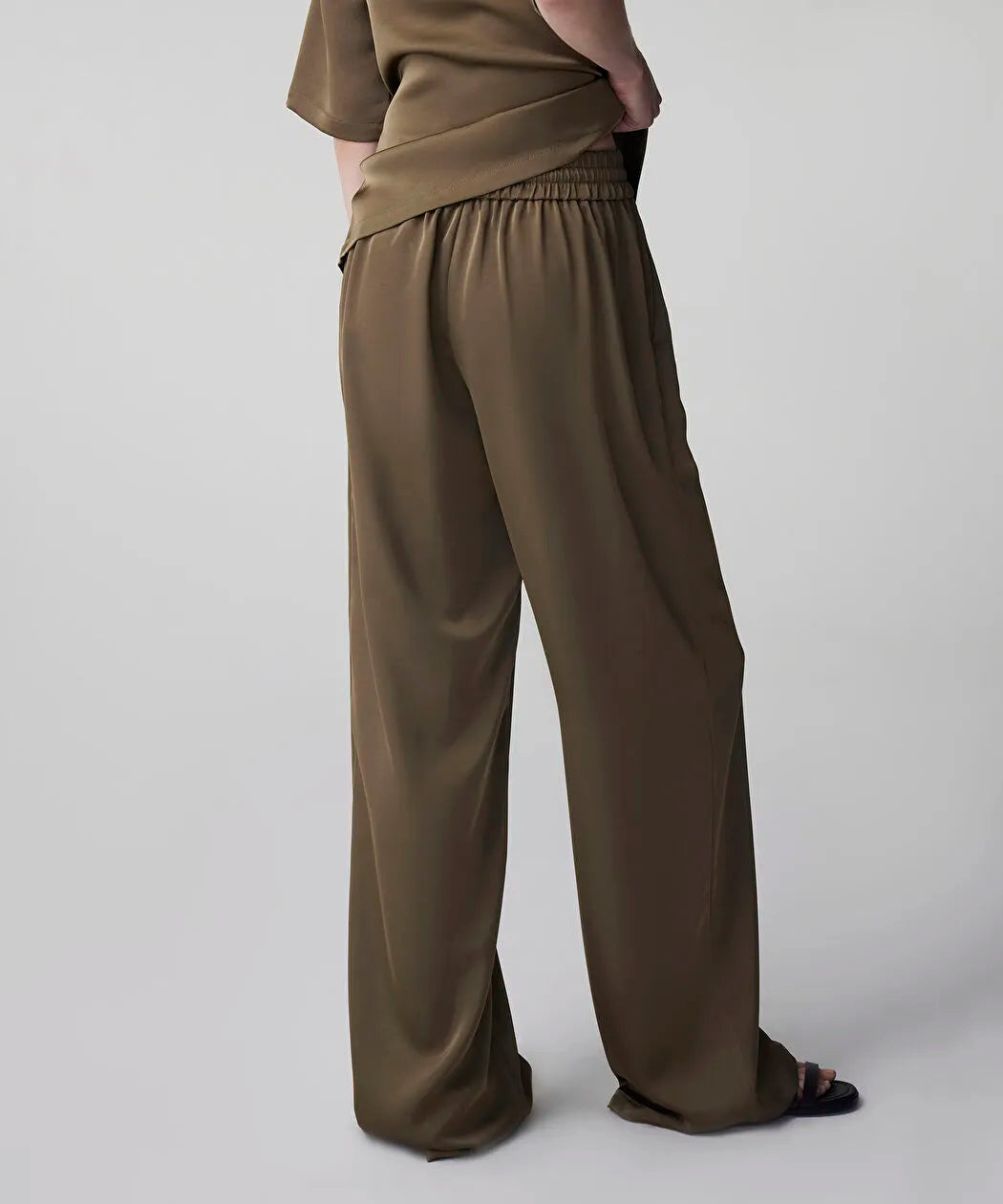 Haki Wide Leg Fit Saten Pantolon Is1260003147022 | Ipekyol
