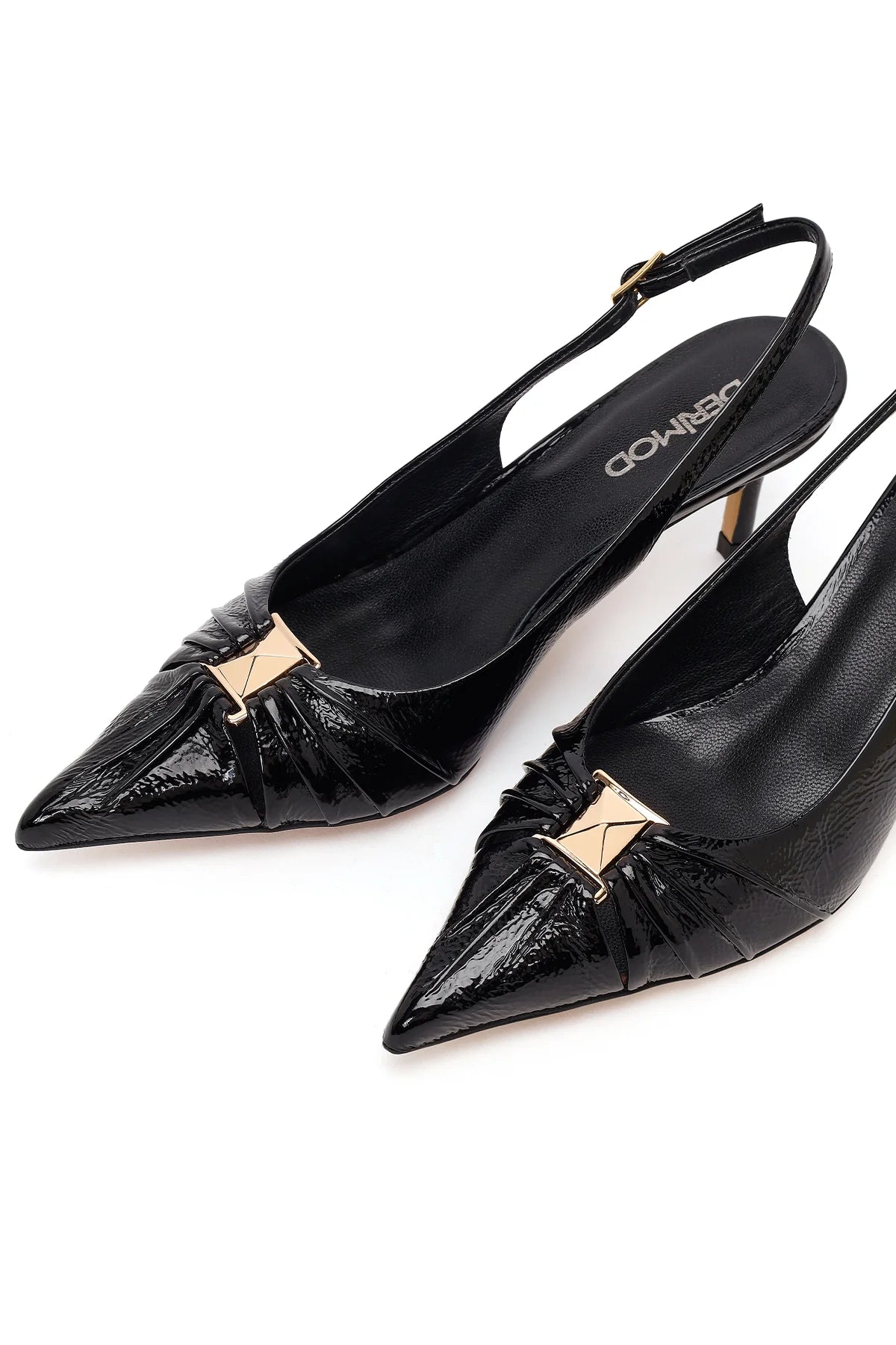 Kadın Siyah Arkası Açık Ince Topuklu Rugan Deri Ayakkabı