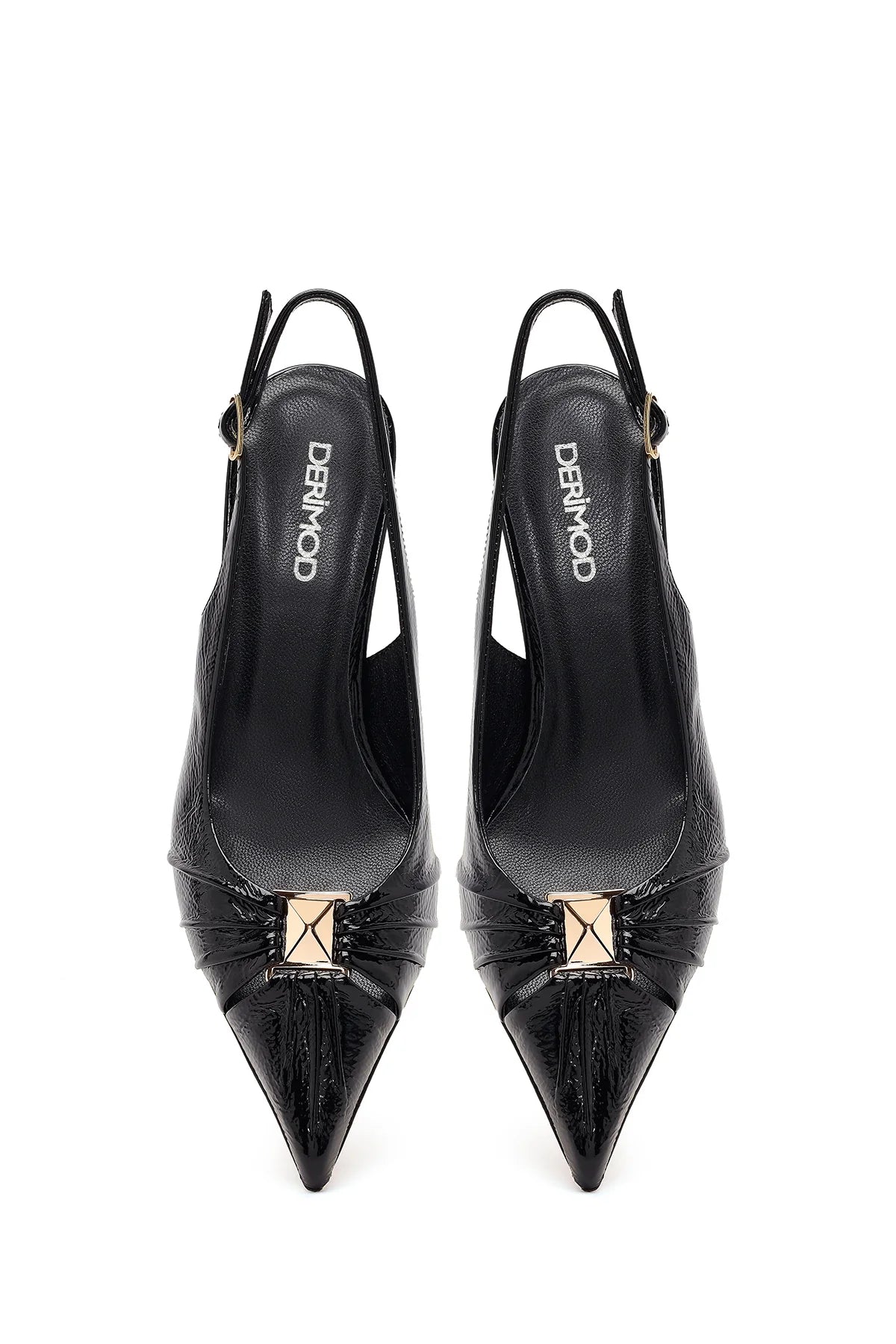 Kadın Siyah Arkası Açık Ince Topuklu Rugan Deri Ayakkabı