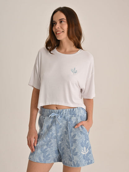 Fenerbahçe Beyaz Trend Nakış Palamutlu Kadın Oversize Tshirt