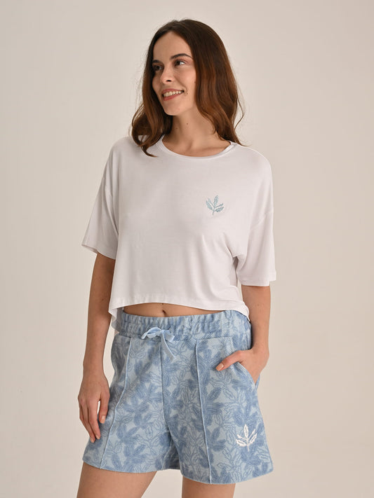 Fenerbahçe Beyaz Trend Nakış Palamutlu Kadın Oversize Tshirt