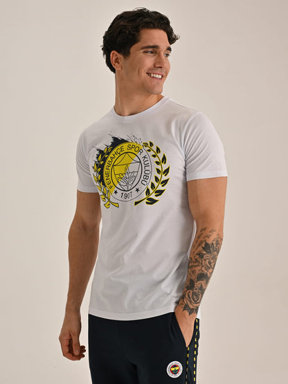 Fenerbahçe Beyaz Kolej Brush Detaylı Logo Erkek Tshirt