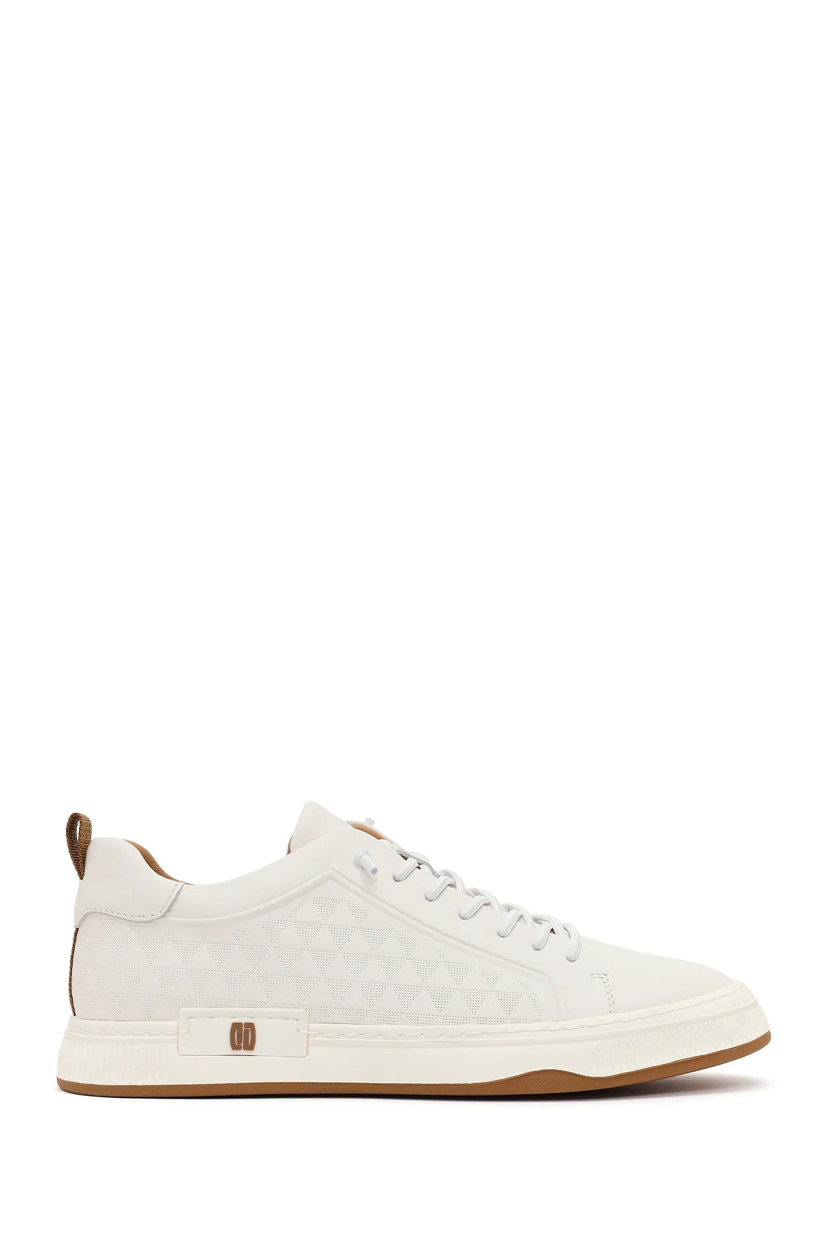 Erkek Beyaz Bağcıklı Baskılı Deri Sneaker