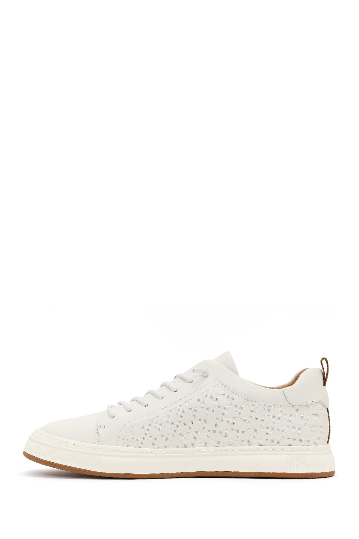Erkek Beyaz Bağcıklı Baskılı Deri Sneaker