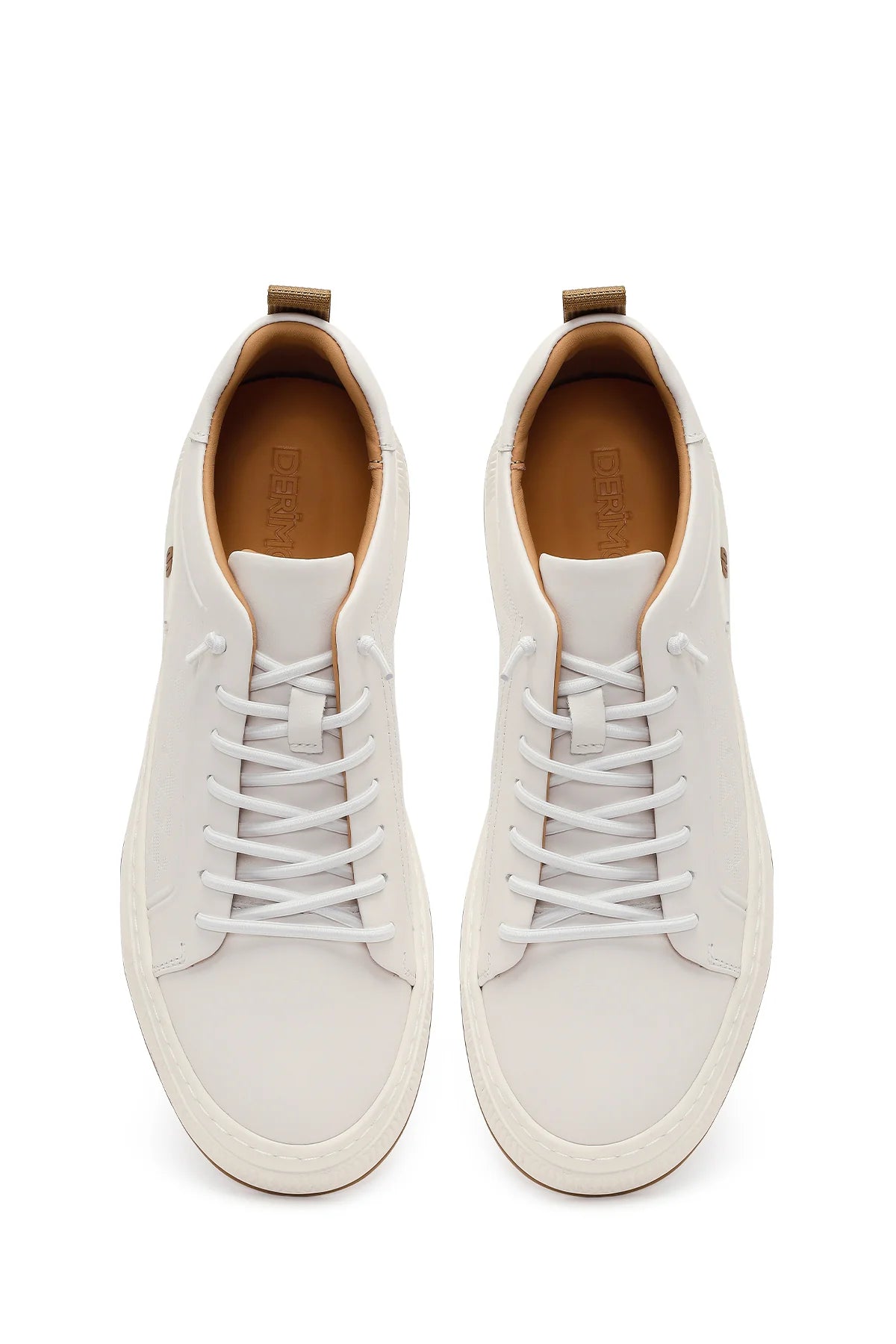 Erkek Beyaz Bağcıklı Baskılı Deri Sneaker