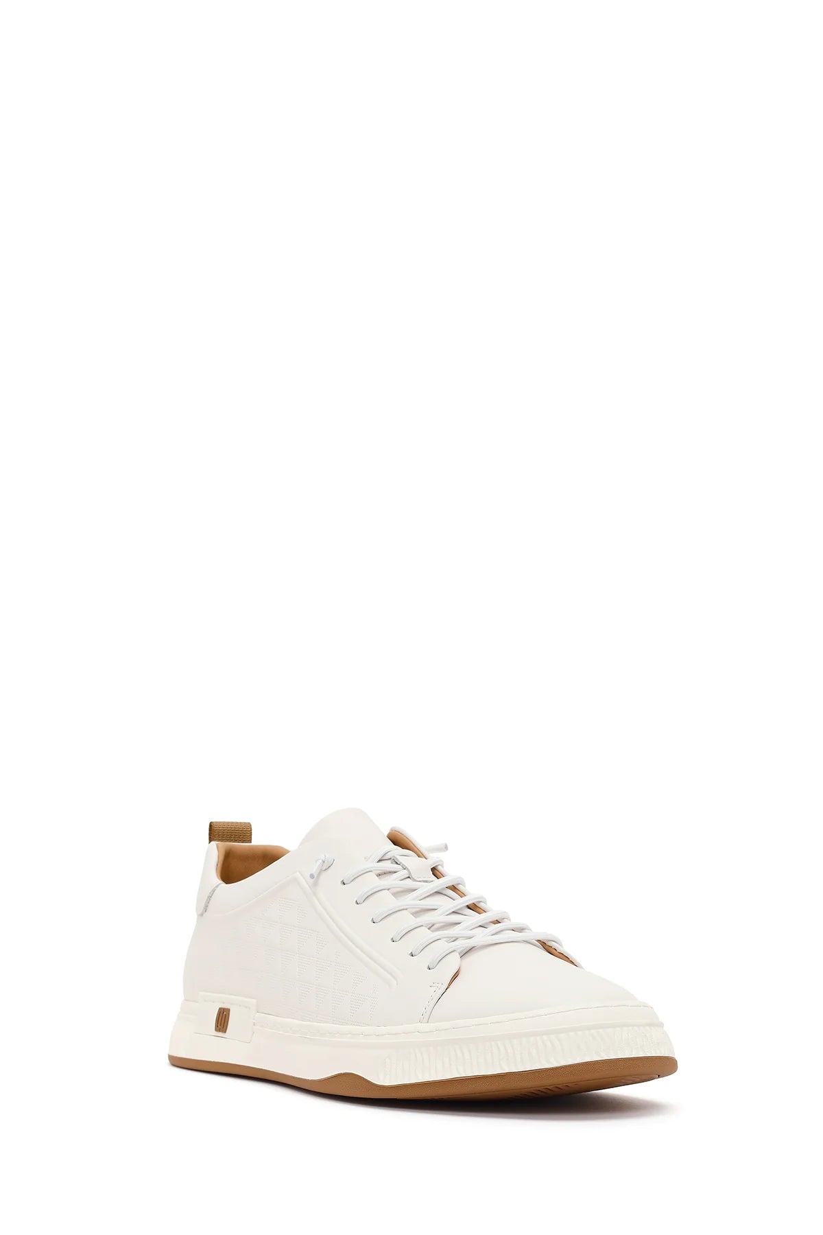 Erkek Beyaz Bağcıklı Baskılı Deri Sneaker