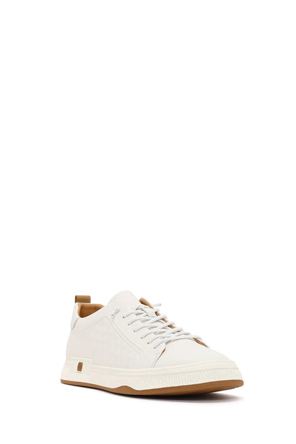 Erkek Beyaz Bağcıklı Baskılı Deri Sneaker