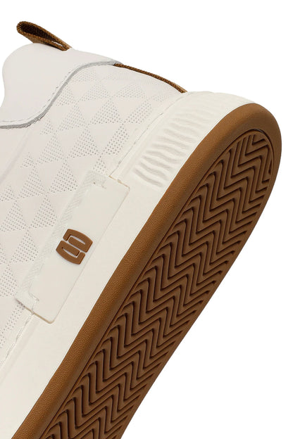 Erkek Beyaz Bağcıklı Baskılı Deri Sneaker